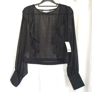 NWT Bar III Sheer Black and Silver Long Sleeve Top Medium